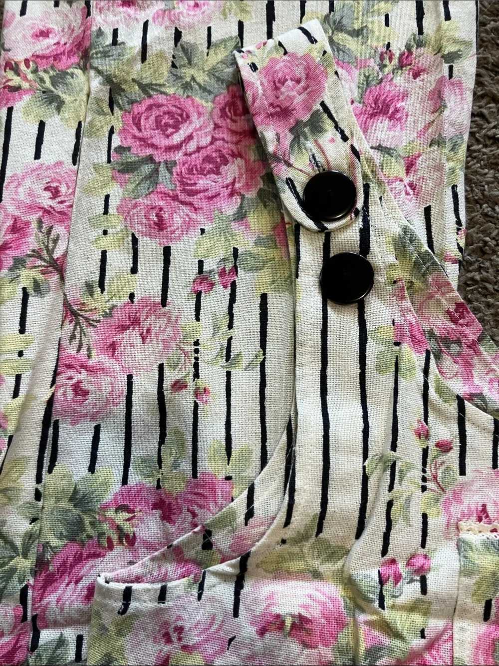 April Cornell Cream Striped overalls Pink Floral Print